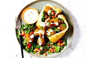 1 serving (9.2 oz) Falafel Pita with Cauliflower Tabouli (1500)