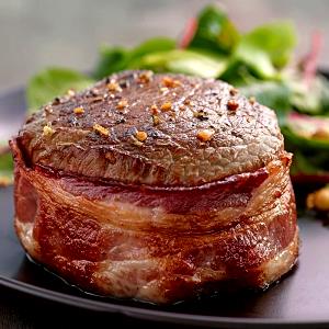 1 Serving Beef Top Sirloin Steaks, Bacon Wrapped