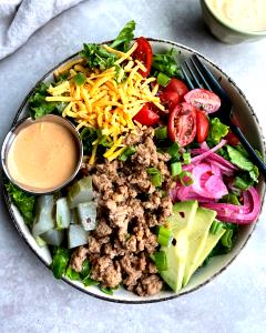 1 Serving Burger İn A Bowl, Base For Specialty Toppings, With Turkey Burger
