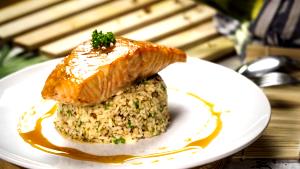 1 Serving Citrus Soy Salmon Served With Brown Rice