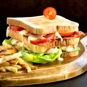 1 Serving Club Sandwich At Sesame Cafe