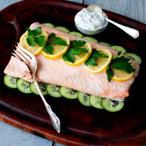 1 Serving Cold Poached Salmon - Special Request Less Oil And No Dill Sauce