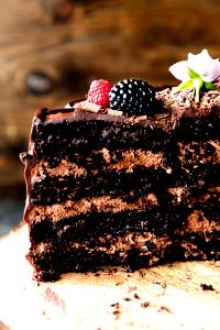 1 serving Dark Chocolate Cake with Chocolate Mousse & Caramel Cream