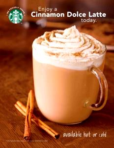 1 Serving Grande - Cinnamon Dolce Latte - No Whip - 2% Milk