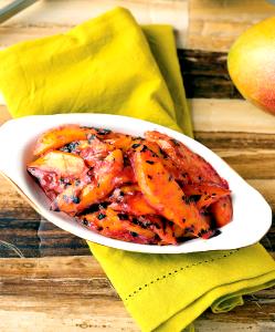 1 Serving Grilled Mango With Raspberry Coulis Soup