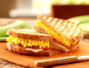 1 Serving Ham & Cheddar Panini Breakfast Sandwich W/ Egg Whites