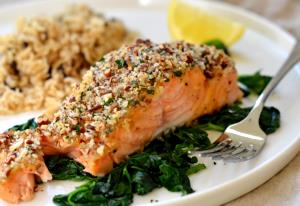 1 Serving Herb Crusted Salmon With Honey Dijon Sauce