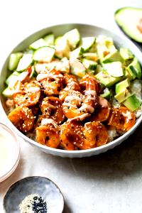 1 Serving Japanese Teriyaki Bowl With White Rice Shrimp