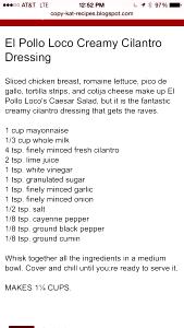 1 Serving Loco Salad With Creamy Cilantro Dressing