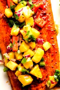 1 Serving Mesquite Charbroiled California King Salmon With Mango Salsa