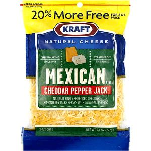 1 Serving Mexican Blend (Medium Cheddar, Pepper Jack) Shredded Cheese