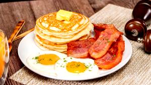 1 Serving Pancakes And Bacon Entree