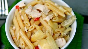 1 Serving Roasted Artichoke & Chicken Penne Pasta - Special Request No Added Garlic Butter