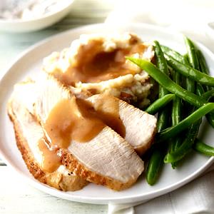 1 Serving Roasted Turkey Tenders With Gravy And Mashed Potatoes