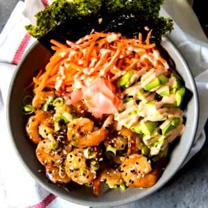 1 Serving Teriyaki Bowl - Steak & Shrimp - Large - Brown Rice