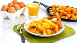 1 Serving The Number Four - Two Scrambled Eggs And Silver Dollar Hash Browns