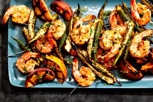 1 skewer Peach-Bourbon BBQ Shrimp & Scallops