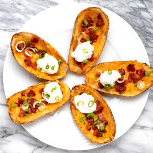 1 Skin From Large (3" To 4-1/4" Dia, Raw) Fried Potato Skins with Cheese and Bacon
