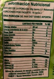 1 slice (28 g) Pan Bimbo Diet