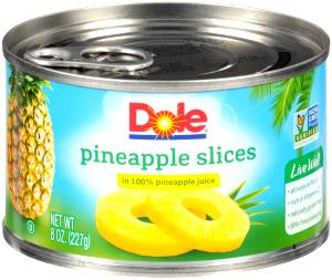 1 Slice Or Ring (3 " Dia) With Liquid Pineapple Unsweetened in Water Pack (Cooked or Canned)