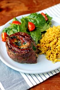1 steak (305 g) Beef Pinwheel Steaks with Garlic Herb Butter, Parmesan Cheese & Spinach