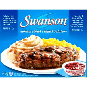 1 Swanson Salisbury Steak Dinner (11 Oz) Salisbury Steak with Gravy, Whipped Potatoes, Vegetable and Dessert (Frozen Meal)