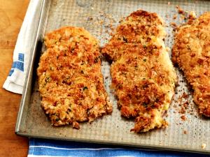 1 Thin Slice (approx 2" X 1-1/2" X 1/8") Baked or Fried Coated Chicken Breast with Skin