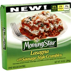 1 tray (284 g) Lasagna with Sausage-Style Crumbles