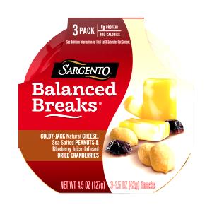 1 tray (43 g) Balanced Breaks Colby-Jack Natural Cheese, Sea-Salted Peanuts & Blueberry Juice-Infused Dried Cranberries