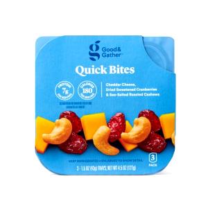 1 tray (43 g) Quick Bites Cheddar Cheese, Dried Sweetened Cranberries, & Sea-Salted Roasted Cashews