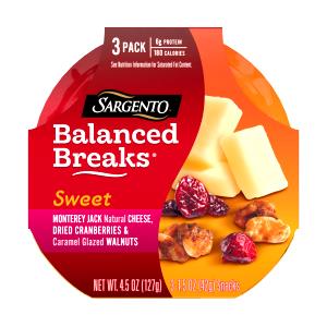 1 tray (43 g) Sweet Balanced Breaks Monterey Jack Natural Cheese with Dried Cranberries and Caramel Glazed Walnuts