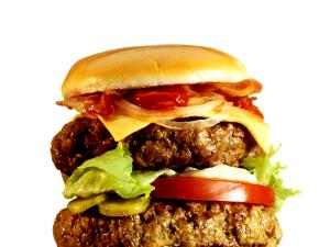100 G Double Bacon Cheeseburger with Mayonnaise or Salad Dressing and Tomatoes on Bun