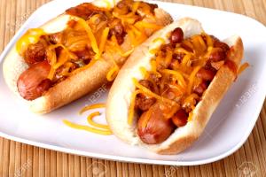100 G Frankfurter or Hot Dog with Chili and Cheese on Bun