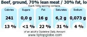 100 G Ground Beef (70% Lean / 30% Fat, Loaf, Cooked, Baked)