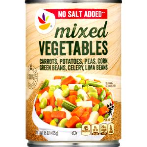 100 G Mixed Vegetables (Corn, Lima Beans, Peas, Green Beans, Carrots) (No Salt Added, Canned)