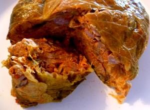 100 G Puerto Rican Style Syrian Dish with Meat and Rice Stuffed Cabbage (Repollo Relleno Con Carne Y Con Arroz; Arabe Mihsy Melful)