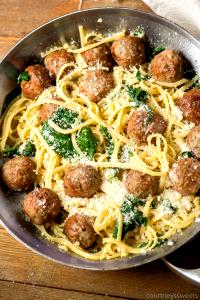 100 G Spaghetti with Tomato Sauce and Meatballs made with Spinach Noodles