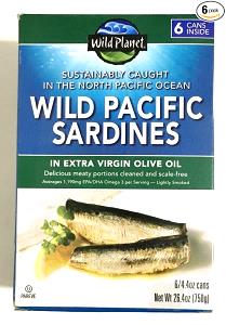 2 oz drained (56 g) Wild Pacific Sardines in Extra Virgin Olive Oil Lightly Smoked