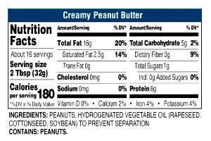 2 tbsp (32 g) No Sugar Added Creamy Peanut Butter