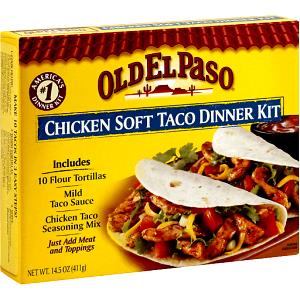 2 tortillas prepared with chicken breast Chicken Soft Taco Dinner Kit