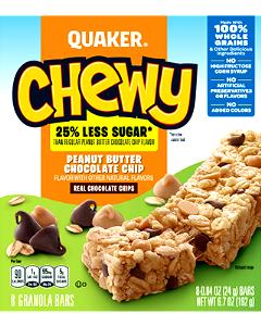 24 Grams Granola Bar, Chewy 25% Less Sugar Peanut Butter Chocolate Chip