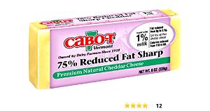 28 Grams Cheddar Cheese, Vermont Sharp-White, 2% Milk Reduced Fat