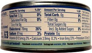 3 Oz Light Tuna Fish (Drained Solids In Water, Without Salt, Canned)