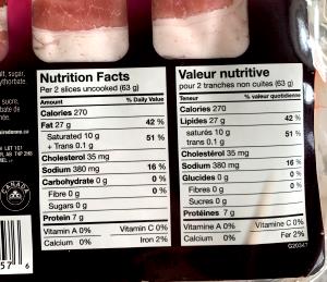 3 pan fried slices (14 g) Sliced Bacon