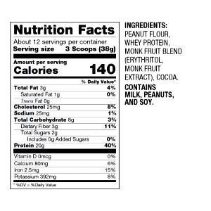3 scoops (38 g) Chocolate Pbfit Plus
