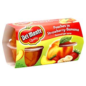 4 Oz Fruit Cup, Strawberry-Banana Peaches In Light Syrup