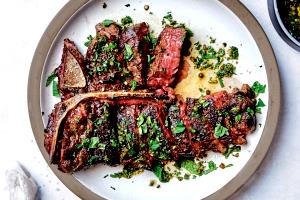 4 slices Steak with Olive-Mint Sauce