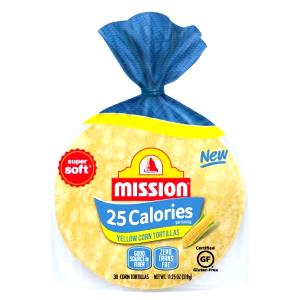 4 tortillas (43 g) 25 Calories Yellow Corn Tortillas