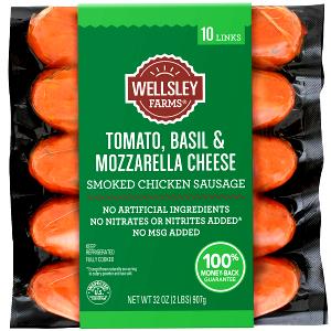 5 links (56 g) Roasted Tomato Basil Mozzarella Gourmet Mini Chicken Sausage