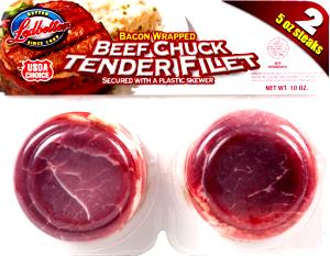5 oz filet (142 g) Bacon Wrapped Chuck Tender Filet